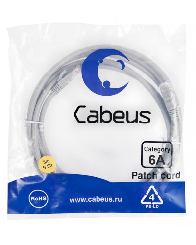 Шнур коммутационный 2xRJ-45/8P8C U/UTP кат.6a (3 м) Cabeus PC-UTP-RJ45-Cat.6a-3m-LSZH в Абакане Патчкорды (медные) Pintop.ru