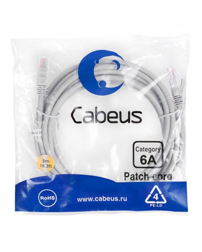 Шнур коммутационный 2xRJ-45/8P8C U/UTP кат.6a (5 м) Cabeus PC-UTP-RJ45-Cat.6a-5m-LSZH в Абакане Патчкорды (медные) Pintop.ru