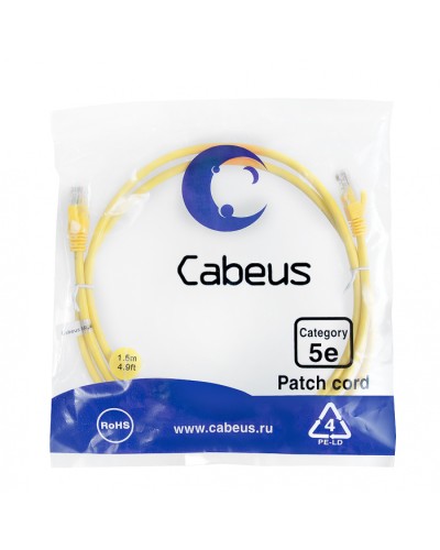 Патч-корд медный U/UTP кат.5е (1,5м) LSZH (желтый) Cabeus (PC-UTP-RJ45-Cat.5e-1.5m-YL-LSZH) в Абакане Патчкорды (медные) Pintop.ru