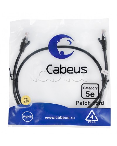 Патч-корд медный U/UTP кат.5е (1м) LSZH (черный) Cabeus (PC-UTP-RJ45-Cat.5e-1m-BK-LSZH) в Абакане Патчкорды (медные) Pintop.ru