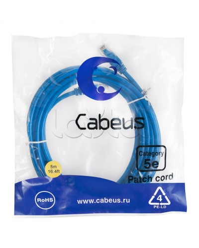 Патч-корд медный U/UTP кат.5е (5м) LSZH (синий) Cabeus (PC-UTP-RJ45-Cat.5e-5m-BL-LSZH) в Абакане Патчкорды (медные) Pintop.ru