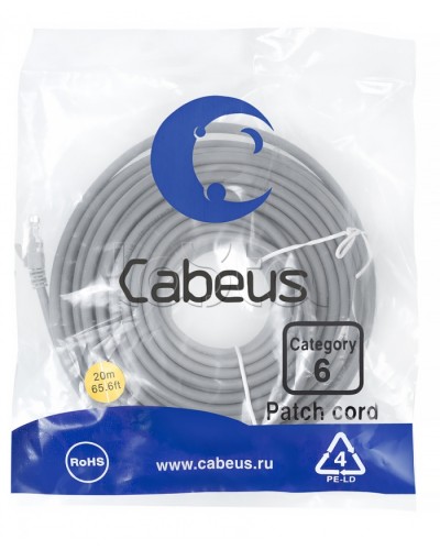 Патч-корд медный U/UTP кат.6 (20м) LSZH (серый) Cabeus (PC-UTP-RJ45-Cat.6-20m-LSZH) в Абакане Патчкорды (медные) Pintop.ru