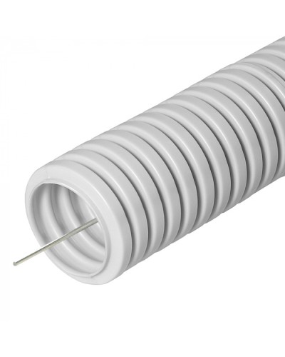 Труба ПВХ гибкая гофрированная д.20мм, лёгкая с протяжкой, 100м, цвет серый Cabeus (FCPL-20-PVC-100-1-GY) в Абакане Труба гофрированная Pintop.ru