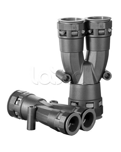 Разветвитель DN 1х17 + 2х12 мм, полиамид, цвет черный DKC PAY171212N в Абакане Повороты, муфты, тройники Pintop.ru