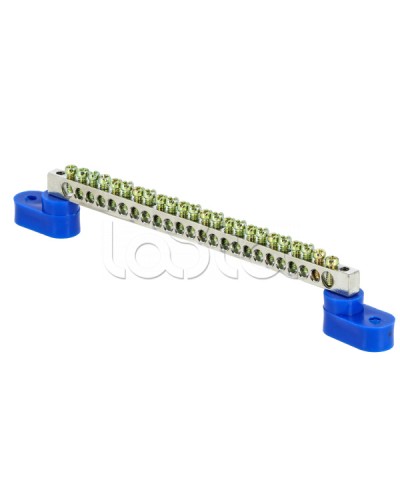 Шина 0 N (6x9мм) 24 отв. цинк 2 синих угловых изолятора EKF PROxima (sn1-63-24-2) в Абакане Аксессуары для стоек и шкафов Pintop.ru