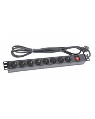 Блок розеток 1U, 8 розеток Schuko Eurolan 60A-61-01-08BL в Абакане Блоки розеток Pintop.ru