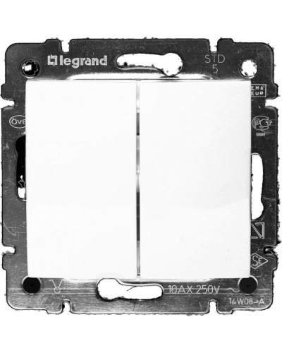 Выключатель двухклавишный 10 AX 250 В белый Valena Legrand 774405 в Абакане Аксессуары для кабель-канала Pintop.ru