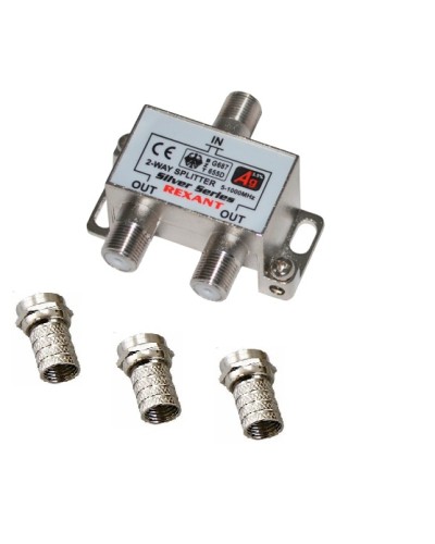 Делитель телевизионный ТВх2 + 3шт. F BOX 5-1000 МГц Silver (10шт/уп) REXANT 05-6101 в Абакане Системы видеонаблюдения Pintop.ru
