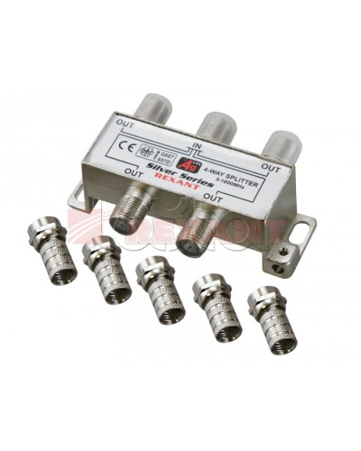 Делитель телевизионный ТВx4 + 5 шт. F BOX 5-1000 МГц Silver (10шт/уп) REXANT 05-6103 в Абакане Системы видеонаблюдения Pintop.ru