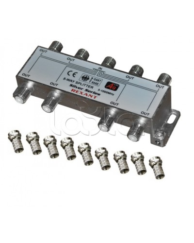 Делитель телевизионный ТВx8 + 9 шт. F BOX 5-1000 МГц Silver (5шт/уп) REXANT 05-6105 в Абакане Системы видеонаблюдения Pintop.ru