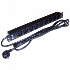 Блок розеток 19", 1-фазный 16A / 250V, 9xSchuko, шнур 3.0 м, вилка Schuko TWT (TWT-PDU19-16A9P-3.0)