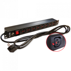 Блок розеток 19", 1-фазный с выкл,10A / 250V, 8xC13 с фикс вилки, 3 м, вилка Schuko TWT (TWT-PDU-10A8C3L-3.0)