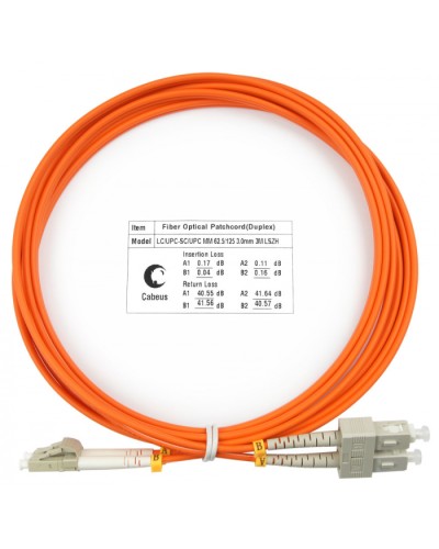 Шнур оптический duplex LC-SC 62,5/125 mm 3м LSZH Cabeus FOP-62-LC-SC-3m в Абакане Патч-корды оптические Pintop.ru