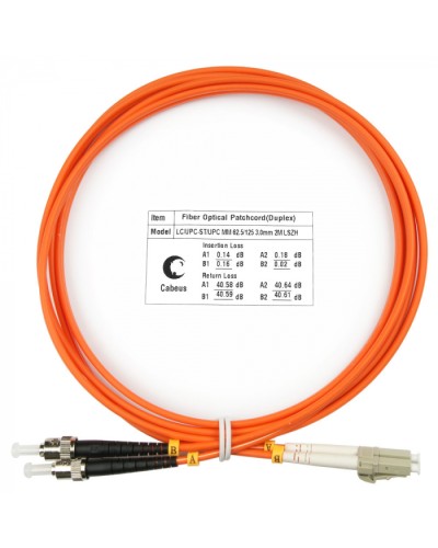 Шнур оптический duplex LC-ST 62,5/125 mm 2м LSZH Cabeus FOP-62-LC-ST-2m в Абакане Патч-корды оптические Pintop.ru
