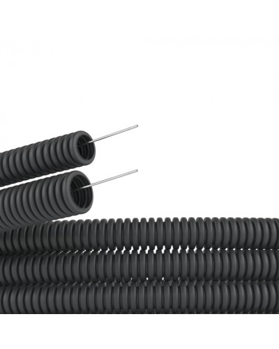 Труба ПВХ гибкая гофрированная. д.16мм, лёгкая с протяжкой,100м черный DKC 91916B в Абакане Труба гофрированная Pintop.ru