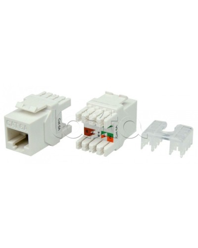 Вставка Keystone Jack RJ-45(8P8C) Hyperline KJ8-8P8C-C6A-180-WH в Абакане Модули Keystone Pintop.ru