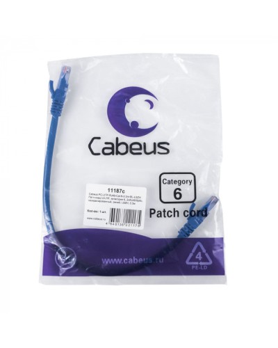 Патч-корд U/UTP, кат. 6, 2xRJ45/8p8c, неэкран, синий, LSZH, 0.3м Cabeus (PC-UTP-RJ45-Cat.6-0.3m-BL-LSZH) в Абакане Патчкорды (медные) Pintop.ru