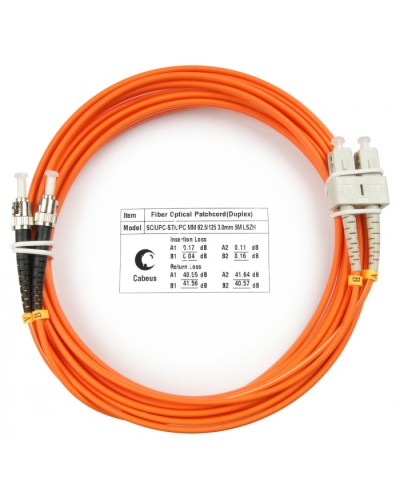 Шнур оптический duplex SC-ST 62,5/125 mm 5м LSZH Cabeus FOP-62-SC-ST-5m в Абакане Патч-корды оптические Pintop.ru