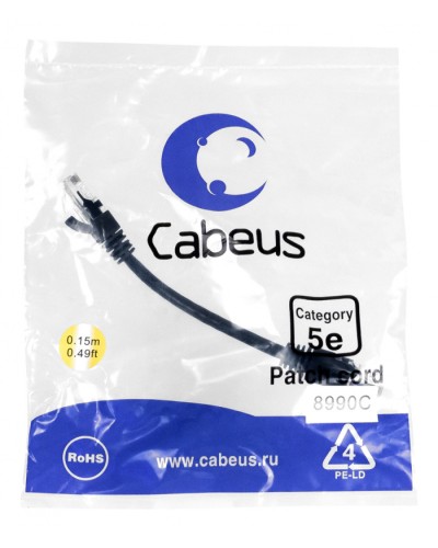 Патч-корд медный U/UTP кат.5е (0,15м) LSZH (черный) Cabeus (PC-UTP-RJ45-Cat.5e-0.15m-BK-LSZH) в Абакане Патчкорды (медные) Pintop.ru