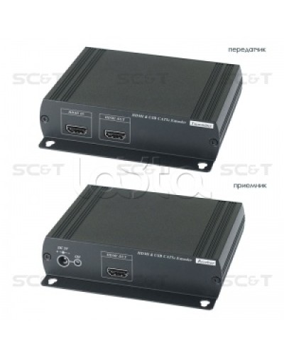 Удлинитель HDMI KVM (комплект приёмник + передатчик) по Ethernet до 120м (CAT5e) SC&T HKM01E в Абакане Видеоусилители, Модуляторы, Делители Pintop.ru