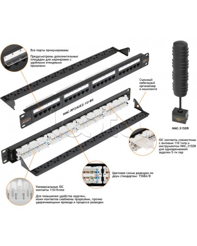 Патч-панель 19, 1U, 24xRJ45 NIKOMAX (NMC-RP24UD2-1U-BK) в Абакане Патч панель Pintop.ru