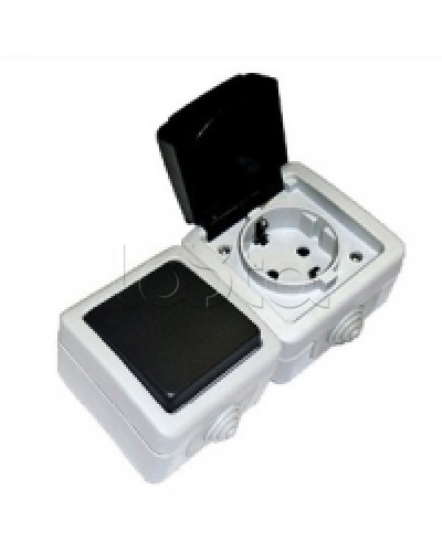 Экопласт EF602G Розетка двойная с з/к. 16A (сер.) в Абакане Розетки компьютерные и телефонные Pintop.ru