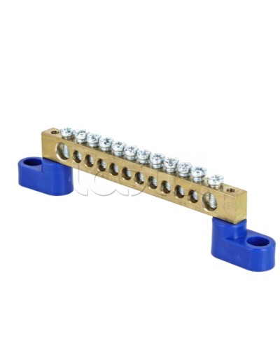 Шина 0 N (8х12мм) 12 отверстий латунь 2 синих угловых изолятора EKF PROxima (sn0-125-12-2) в Абакане Клеммные колодки Pintop.ru