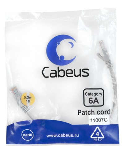 Патч-корд S/FTP Cabeus (PC-SSTP-RJ45-Cat.6a-0.3m-LSZH) в Абакане Патчкорды (медные) Pintop.ru
